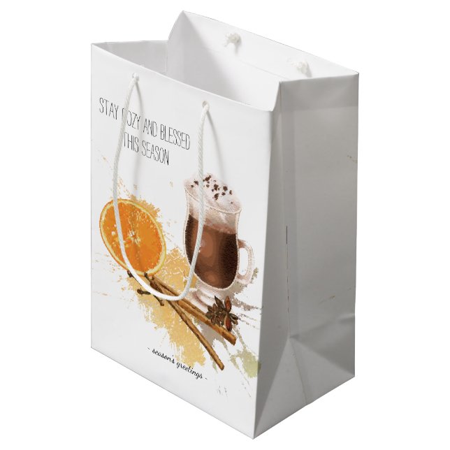 Hot Chocolate Cinnamon Orange Season Greetings Medium Gift Bag (Front Angled)
