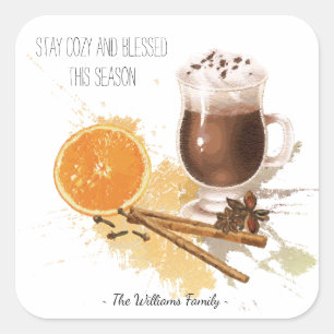 Hot Chocolate Cinnamon Orange Season Greetings Square Sticker