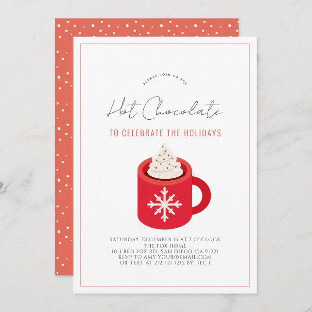 Hot Chocolate/Cocoa Red Mug Holiday Party Invitation (Front/Back)