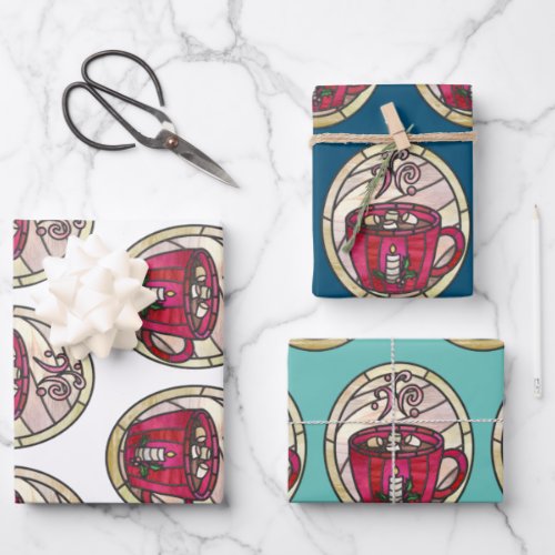 Hot chocolate cocoa stained glass style  wrapping paper sheets