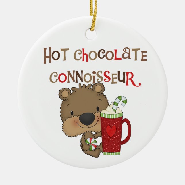 Hot Chocolate Connoisseur Boy Bear Ceramic Ornament (Front)
