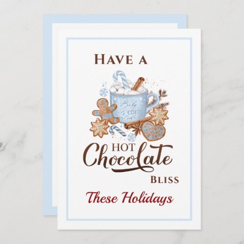 Hot Chocolate Cookies Modern Blue Christmas Card