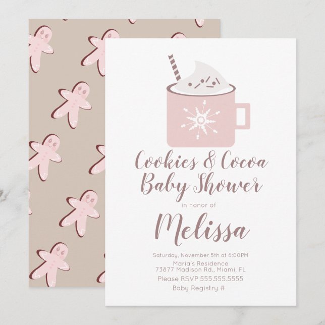 Hot Chocolate Cookies Mug Winter Girl Baby Shower Invitation (Front/Back)