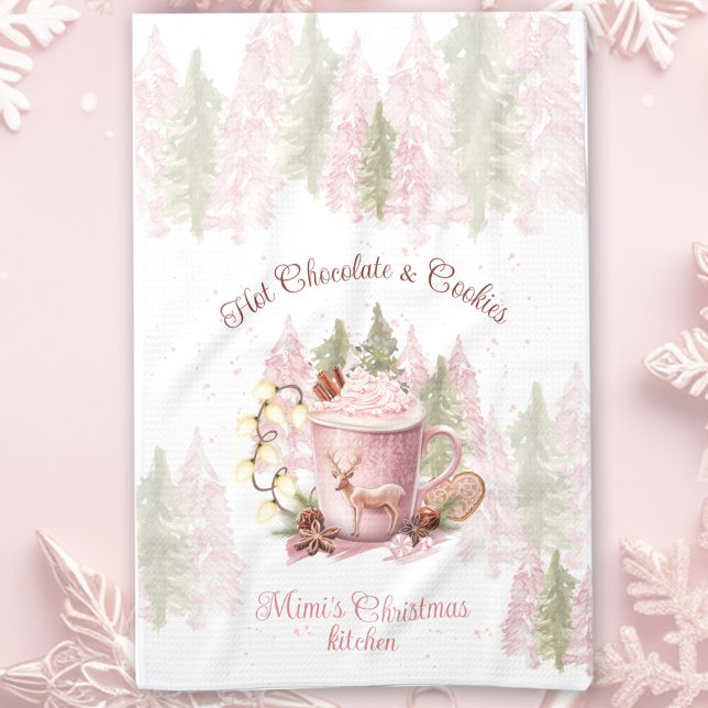 Hot Chocolate & Cookies Name Pink Christmas Kitchen Towel (Hot Chocolate & Cookies Name Pink Christmas Kitchen Towel)