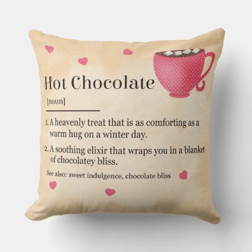 Hot Chocolate Dictionary Definition Throw Pillow