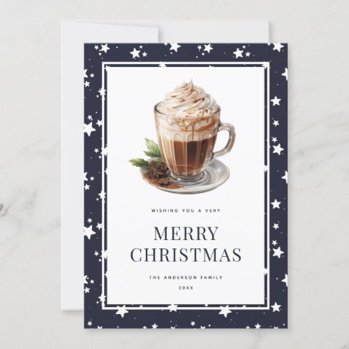 Hot Chocolate Festive Blue Merry Christmas Card