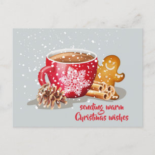 Hot Chocolate Gingerbread Christmas Wishes Holiday Postcard