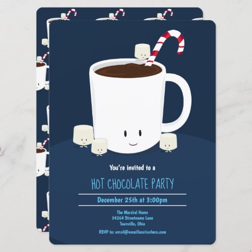 Hot Chocolate Hot Cocoa Blue White Xmas Party Invitation