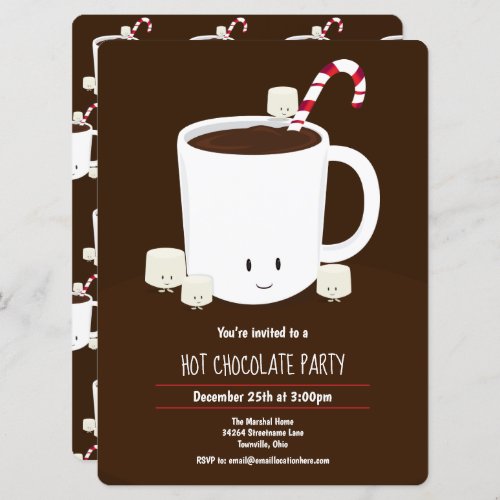 Hot Chocolate Hot Cocoa Brown White Xmas Party Invitation