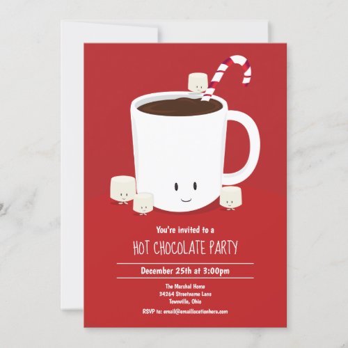 Hot Chocolate Hot Cocoa Christmas Party Cartoon Invitation