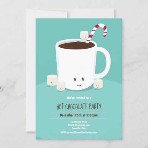 Hot Chocolate Hot Cocoa Christmas Party Teal Invitation