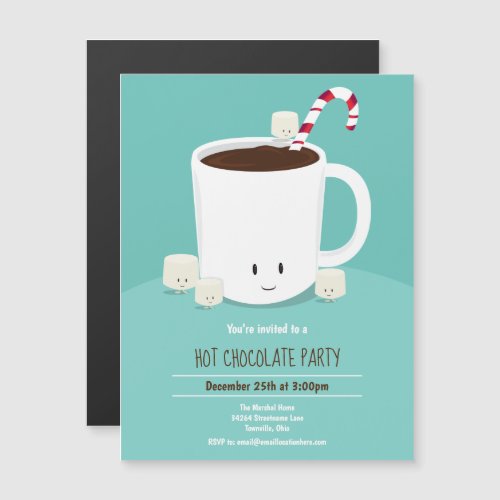 Hot Chocolate Hot Cocoa Teal Christmas Magnetic Invitation