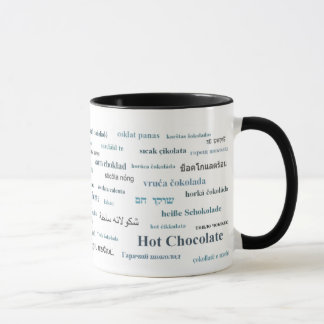 Hot Chocolate Mug in different languages (in blue)