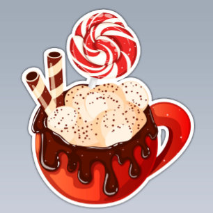 Hot Chocolate Mug with Marshmallows & Lolly Sticker