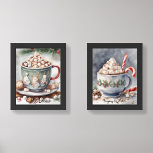 Hot Chocolate Mugs, Christmas Cocoa Wall Art Sets