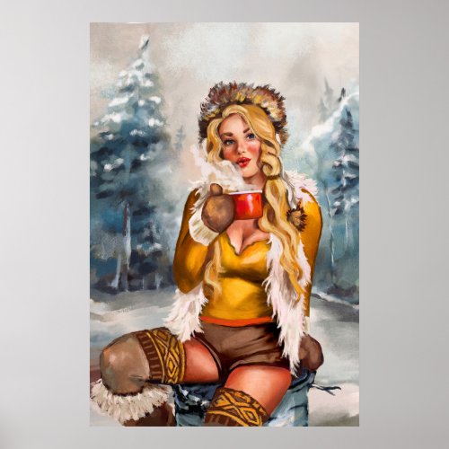 Hot Chocolate On A Cold Day Pinup Art Poster