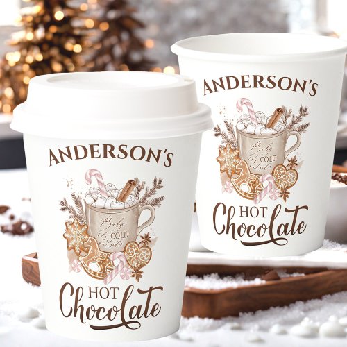 Hot Chocolate Pink Beige Christmas Name Paper Cups