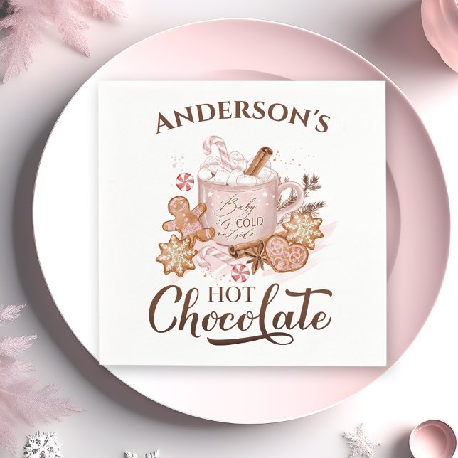 Hot Chocolate Pink Christmas Name Paper Napkins (Hot Chocolate Pink Christmas Name Paper Napkins)