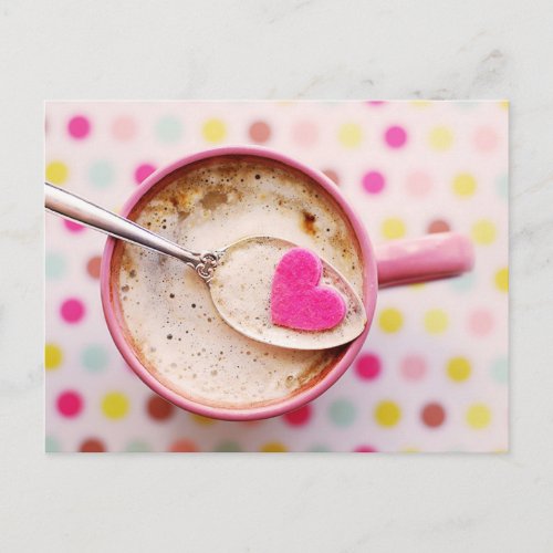 Hot chocolate pink heart candy polka dots Postcard