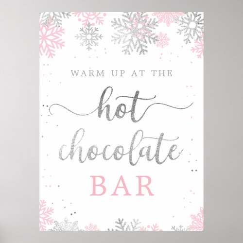 Hot Chocolate Pink Silver Winter Snowflakes Poster