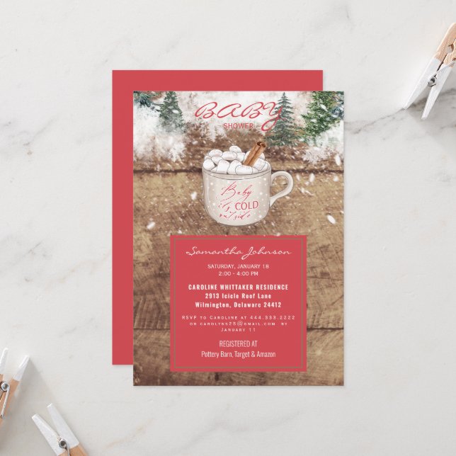 Hot Chocolate Rustic Baby It's Cold Outside Shower Invitation (Front/Back In Situ)