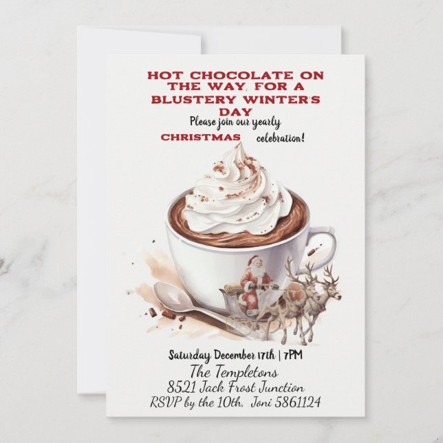 Hot Chocolate & Santa, Reindeers Invitation (Front)