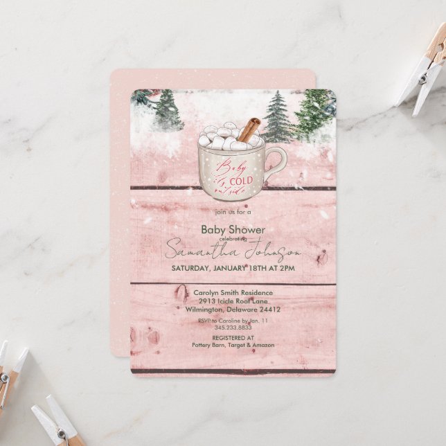 Hot Chocolate Snow Baby It's Cold Outside Rounded Invitation (Front/Back In Situ)