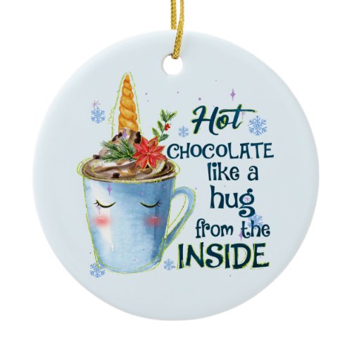 Hot Chocolate Unicorn | Cozy Unicorn Winter Ceramic Ornament