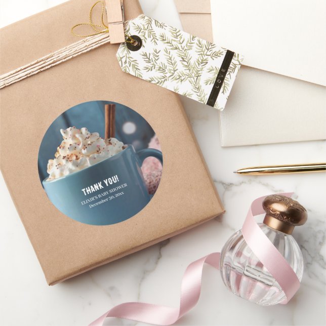 Hot Chocolate w/ Whipped Cream Cozy Baby Shower Classic Round Sticker (Gifting)