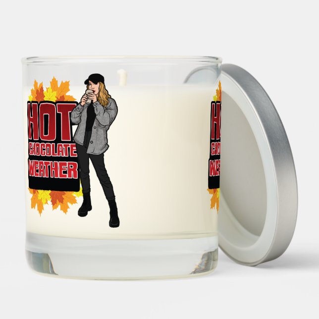 Hot Chocolate Weather Fall Woman Cold Snow Fun Scented Candle (Lid)