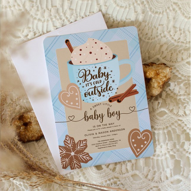 Hot Chocolate Winter Baby Shower Boy Baby Invitation (Creator Uploaded)