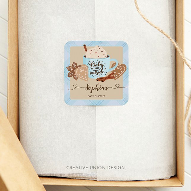 Hot Chocolate Winter Baby Shower Boy Square Sticker (Creator Uploaded)