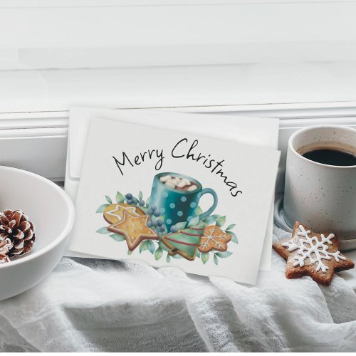 Hot Chocolate with Cookies and Greenery Flat Holiday Card