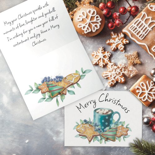 Hot Chocolate with Cookies and Winter Greenery  Holiday Card
