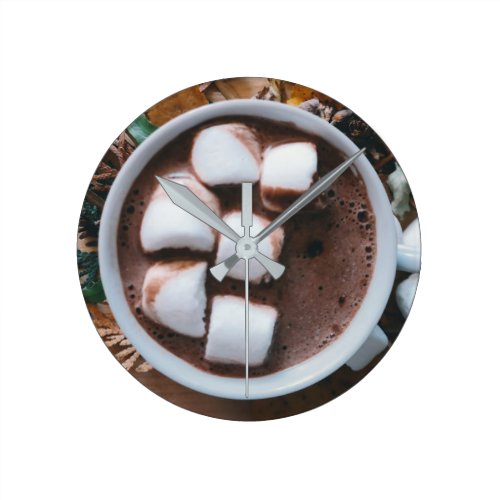 Hot chocolate with marshmallows round clock