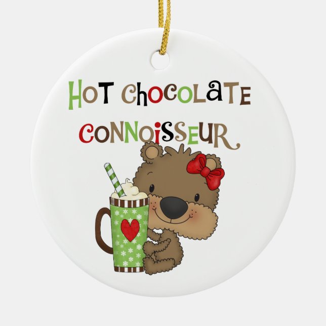 Hot ChocolateConoisseur Girl Bear Ceramic Ornament (Front)