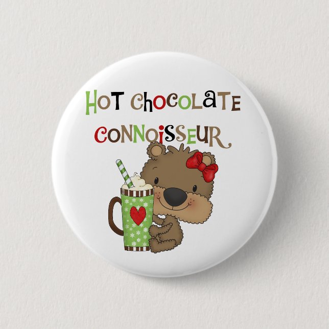Hot ChocolateConoisseur Girl Bear Pinback Button (Front)