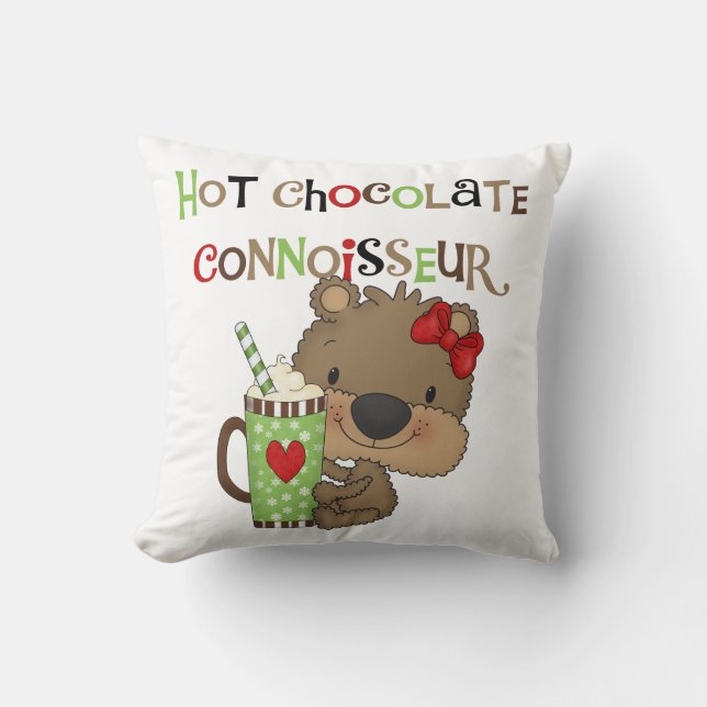 Hot ChocolateConoisseur Girl Bear Throw Pillow (Front)
