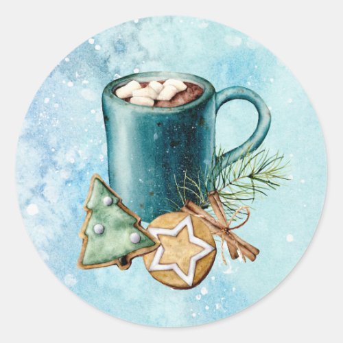 Hot Coco with Marshmallows Cinnamon Cookies Pine Classic Round Sticker