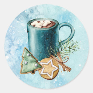 Hot Coco with Marshmallows Cinnamon Cookies Pine Classic Round Sticker