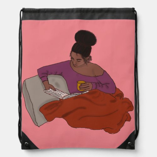 Hot Cocoa and a Good Book Drawstring Bag