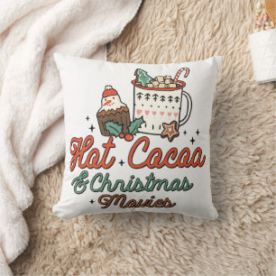 Hot Cocoa And Christmas Movies Retro Throw Pillow