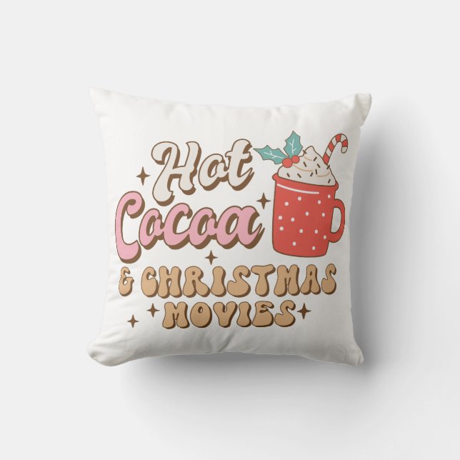 Hot Cocoa And Christmas Movies Retro Throw Pillow (Front)