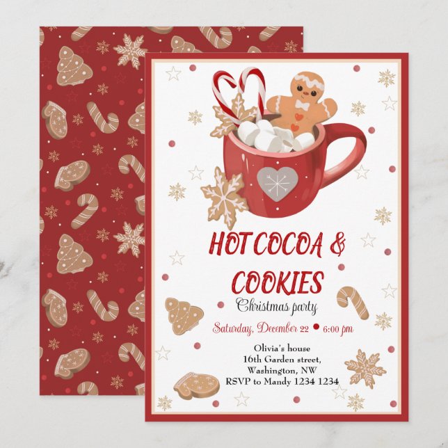 Hot Cocoa and Cookie Christmas Party Invitation (Front/Back)