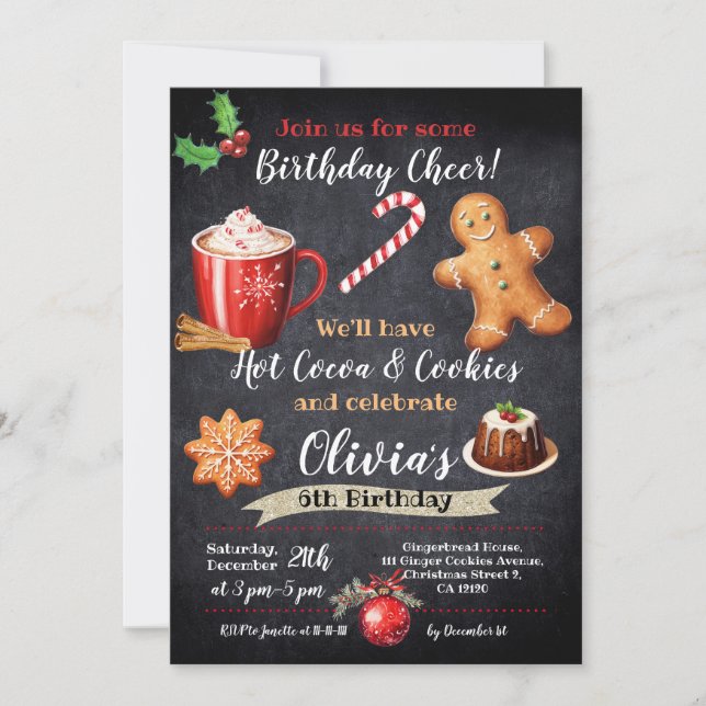 Hot Cocoa and Cookies Birthday INVITATION (Front)