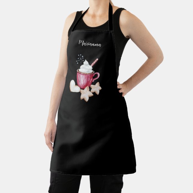 Hot Cocoa and Cookies Illustration Monogrammed Apron (Insitu)