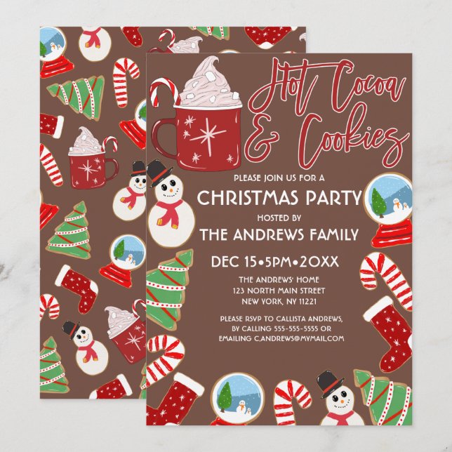 Hot Cocoa and Cookies Illustrations Christmas Invitation (Front/Back)