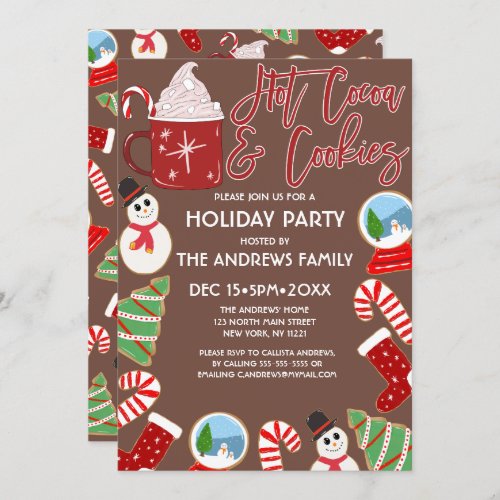 Hot Cocoa and Cookies Illustrations Holiday Invitation