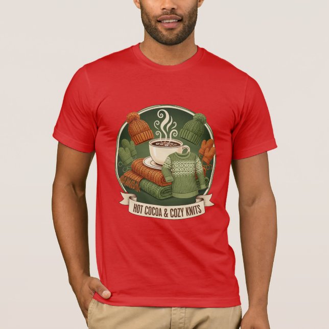 Hot Cocoa and Cozy Knits Winter Scene T-Shirt (Front)