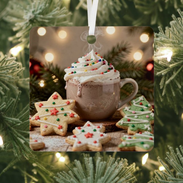 Hot Cocoa and Sugar Cookies | Christmas Metal Ornament (Insitu)